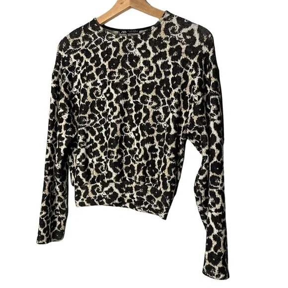 Zara Leopard Print Sweater Cropped Top - Picture 3 of 5